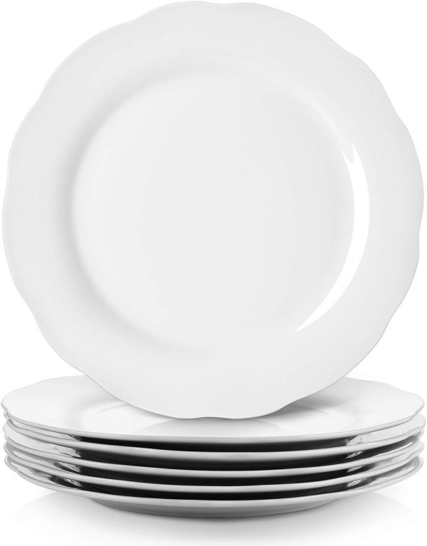 Porcelain Scalloped Dinner Plates Set for Home Kitchen Dining