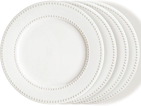 Embossed White Ceramic Dinner Plates Set for Kitchen Dining